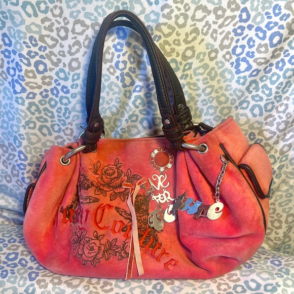 Pink Juicy Couture Purse Vintage Y2K Shoulder Bag Handbag Velour